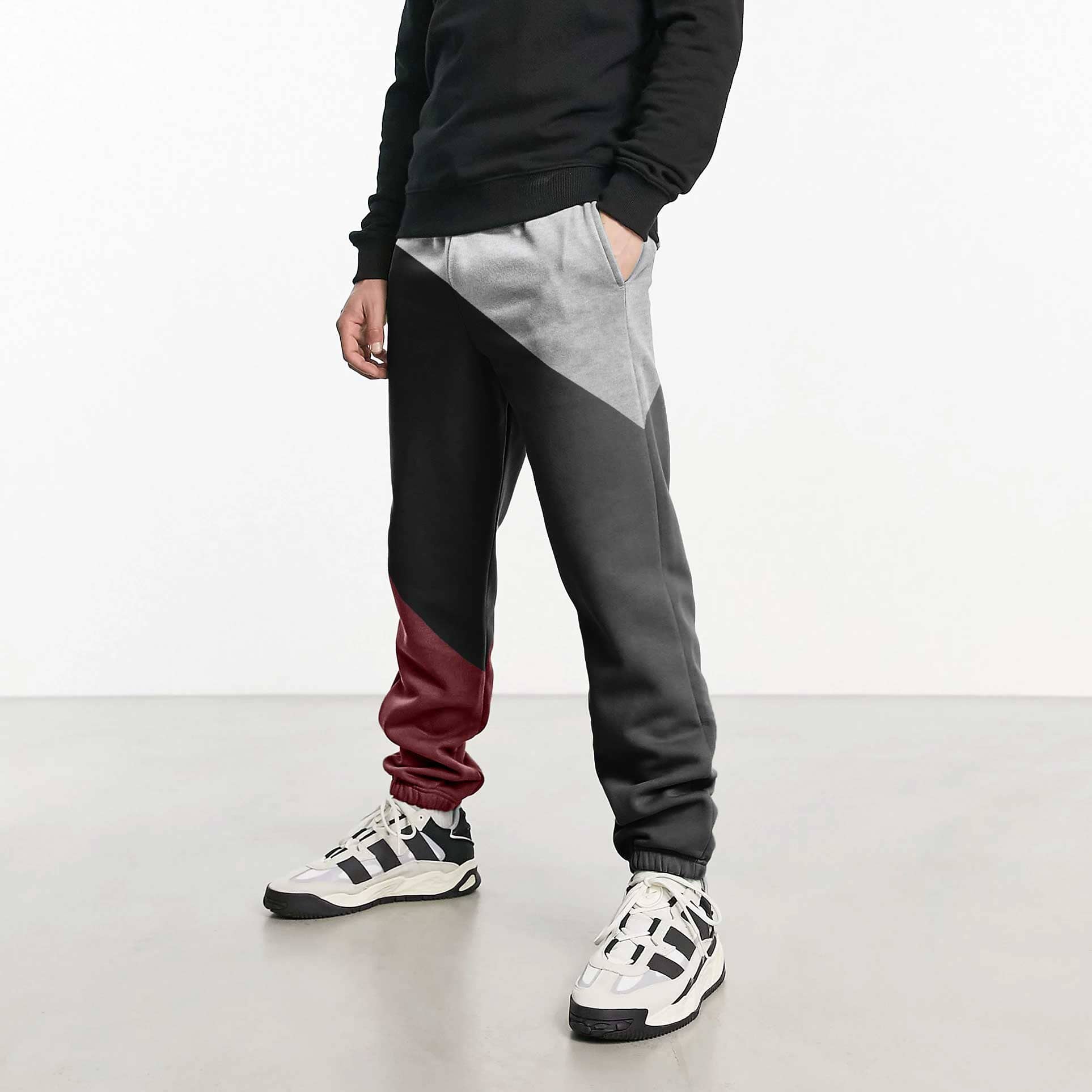 MAX 21 Men's Contrast Design Betim Sweat Pants Men's Trousers SZK Black & Heather Grey S 