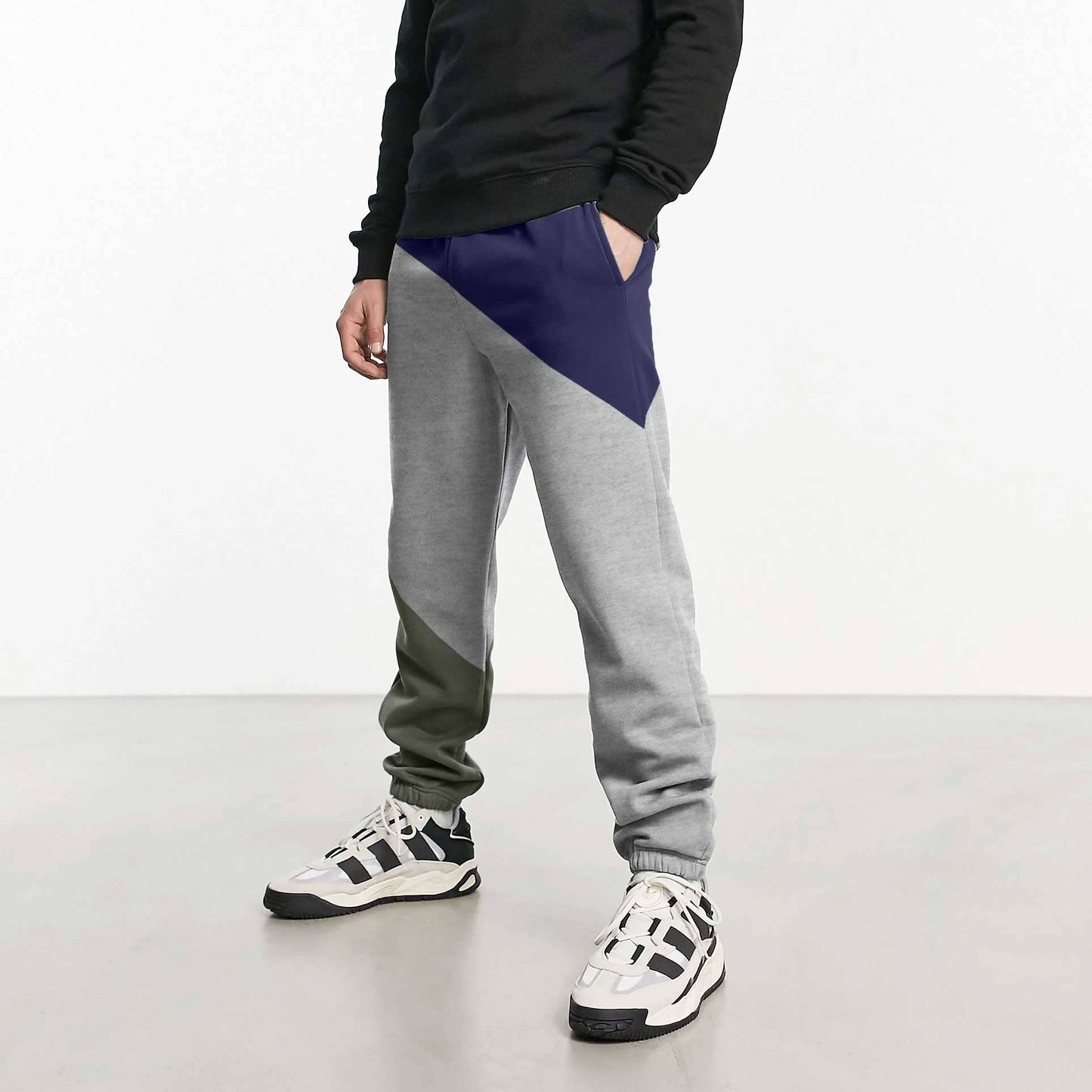 MAX 21 Men's Contrast Design Betim Sweat Pants Men's Trousers SZK Navy & Grey S 