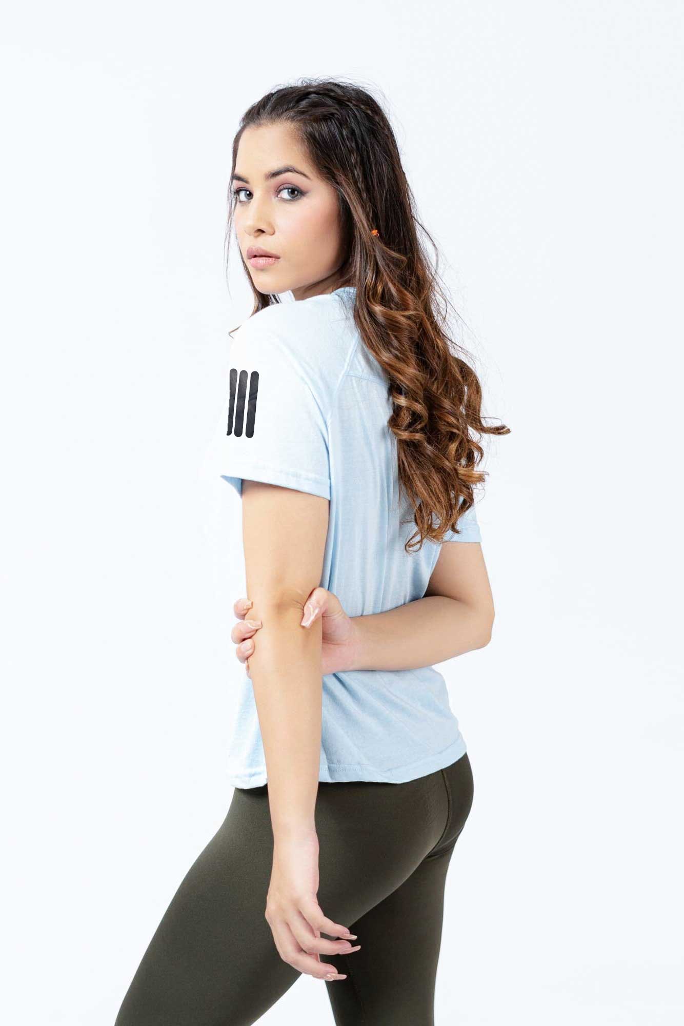 Polo Athletica Women's V-Neck Logo & Stripes Printed Short Sleeve Tee Shirt