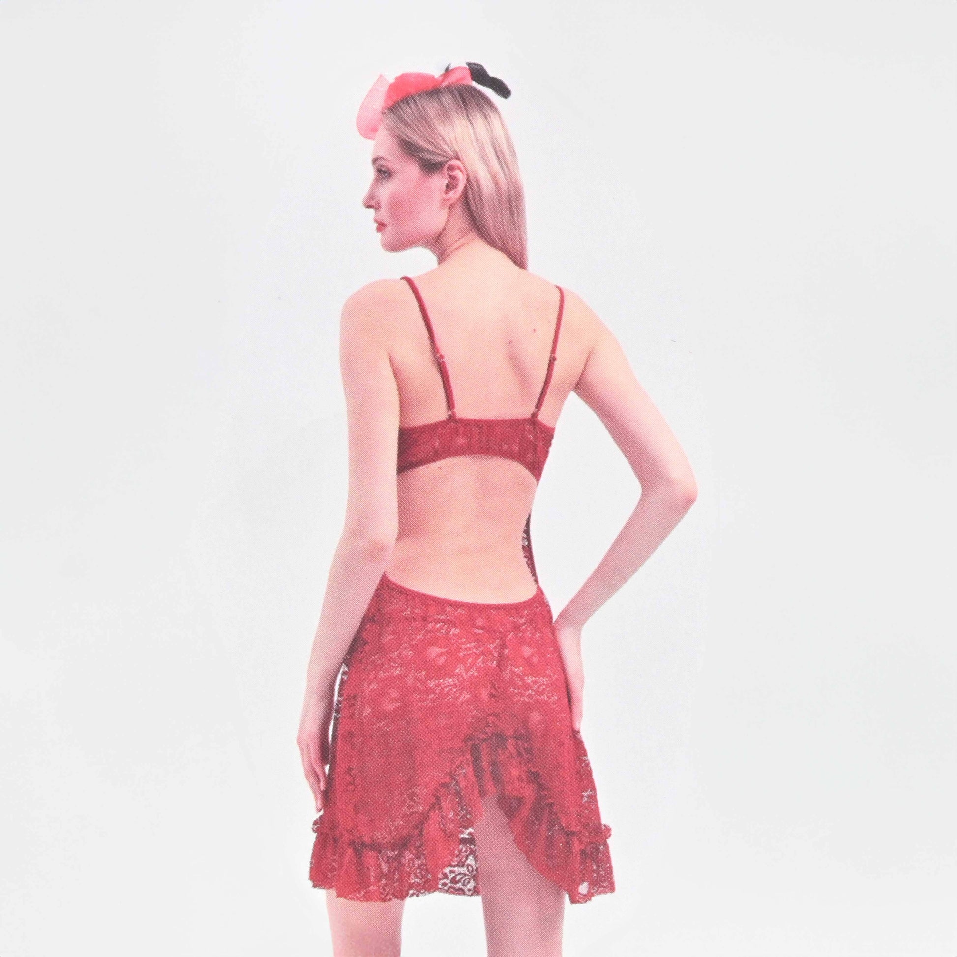 Fashion Women's Floral Net Design Nighty With Thong Underwear Women's Lingerie CPUS Maroon 586 