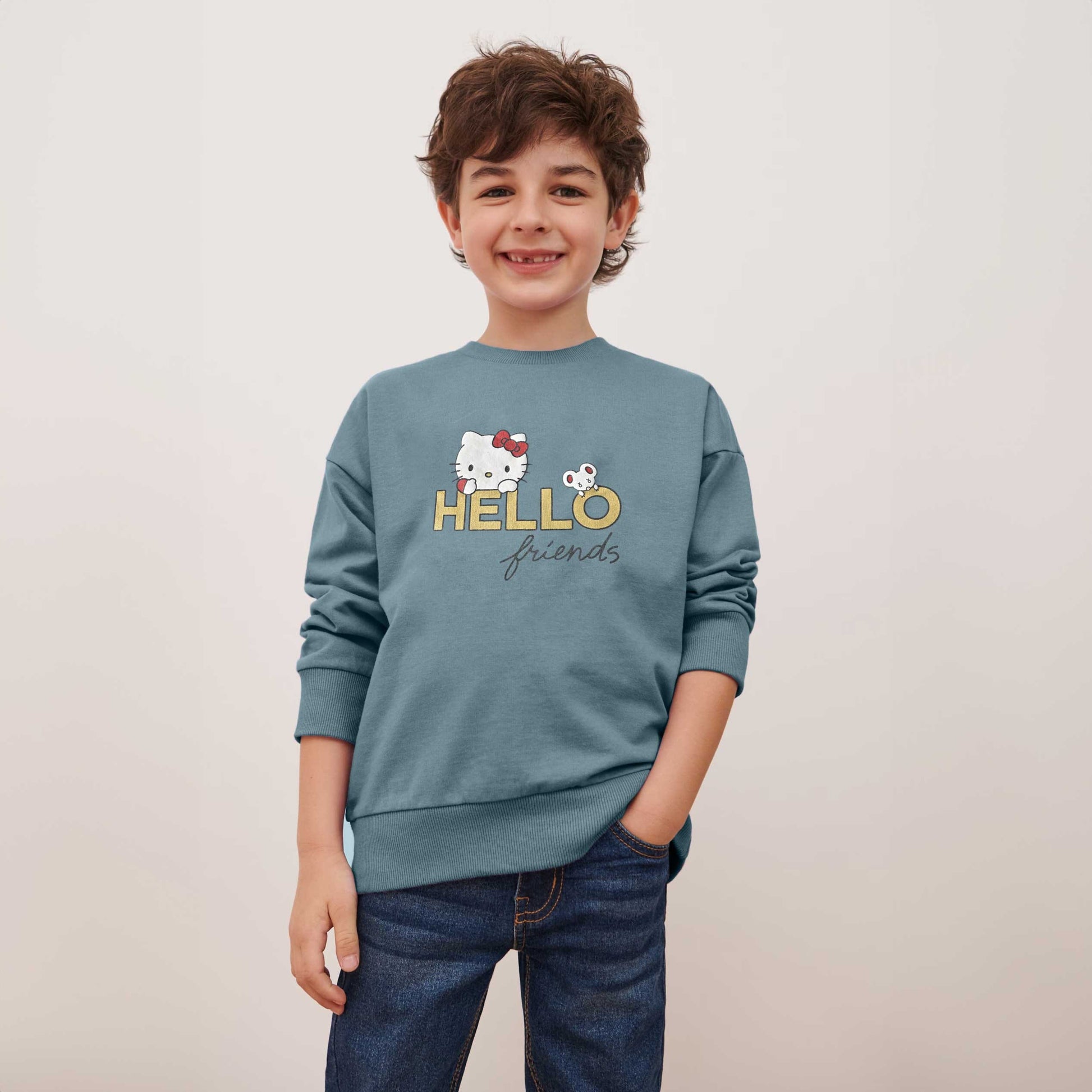 Minoti Kid's Hello Kitty Fleece Sweat Shirt Kid's Sweat Shirt ZBC Teal 1-2 Years 