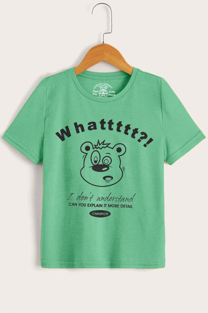 Comfort Kid's Whattt Printed Short Sleeve Tee Shirt Boy's Tee Shirt Usman Traders Aqua Green 2-3 Years 