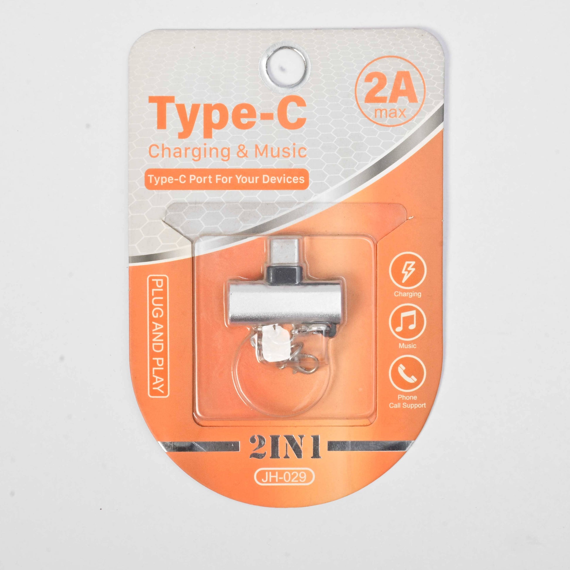 2 in 1 Portable Type-C Charging & Music Splitter Cable Connector Converter Mobile Accessories CPUS Silver 