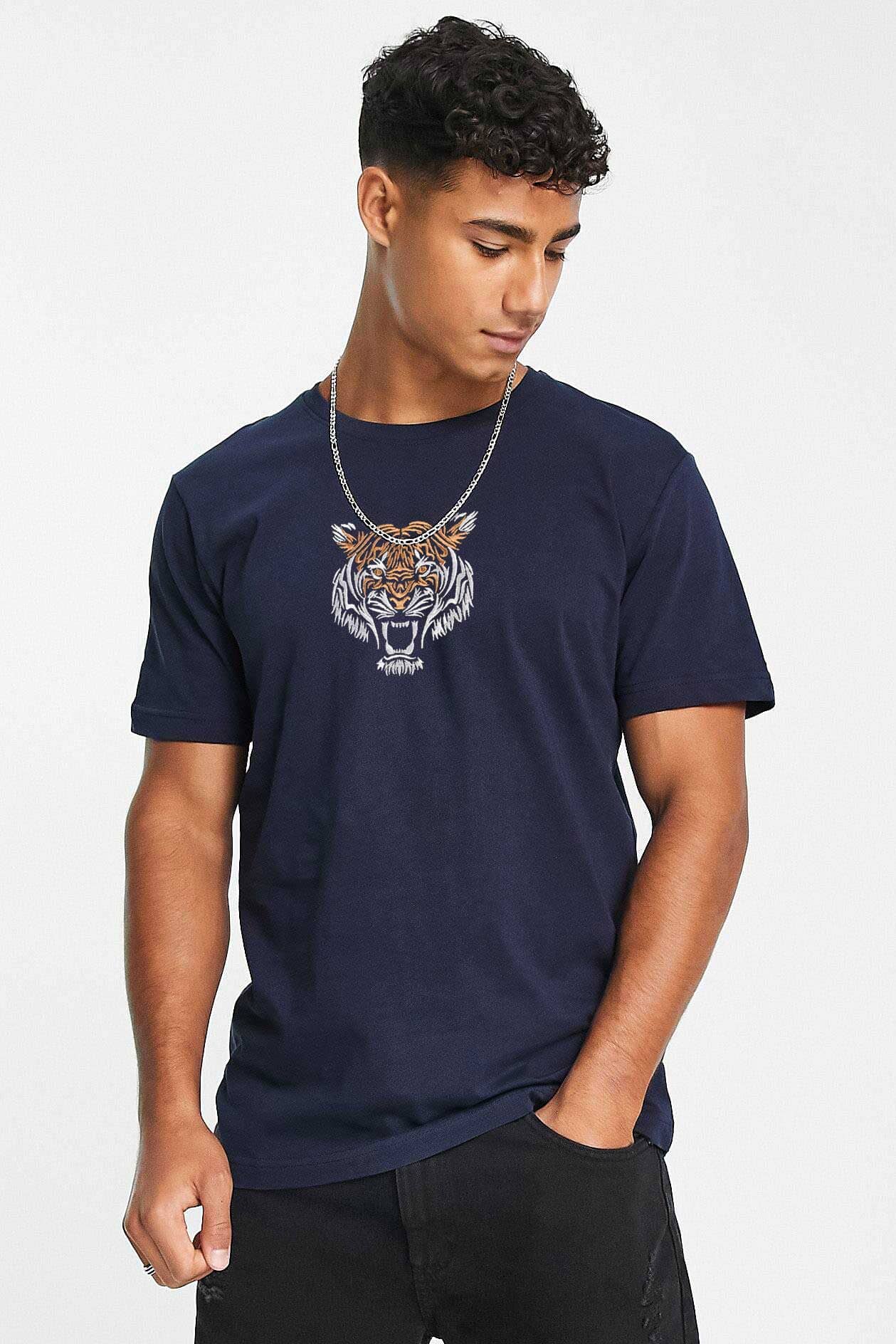 Polo Republica Men's Roar Tiger Embroidered Crew Neck Tee Shirt