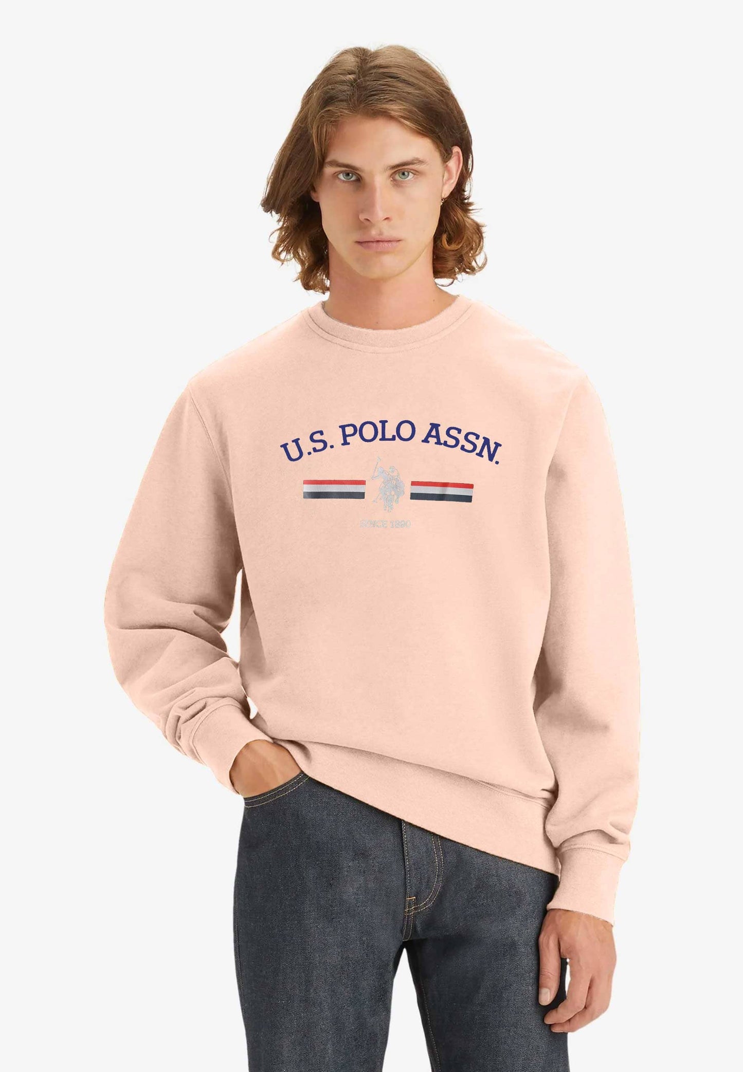 USPA Men's Logo Printed Fleece Sweat Shirt Men's Sweat Shirt Fiza Powder Pink XS 