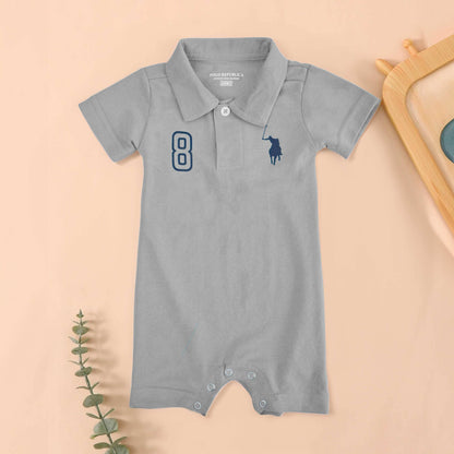 Polo Republica Signature Pony & 8 Printed Short Sleeve Baby Romper Romper Polo Republica Grey 0-3 Months 