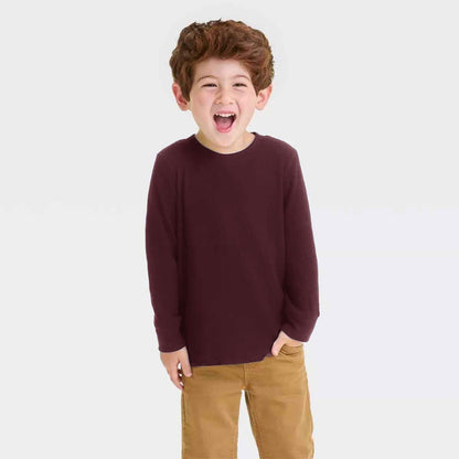 Lithgow Kid's Thermal Long Sleeve Winter Knit Wear Shirt Boy's Sweat Shirt RAM Maroon 18 (6-9 Months) 