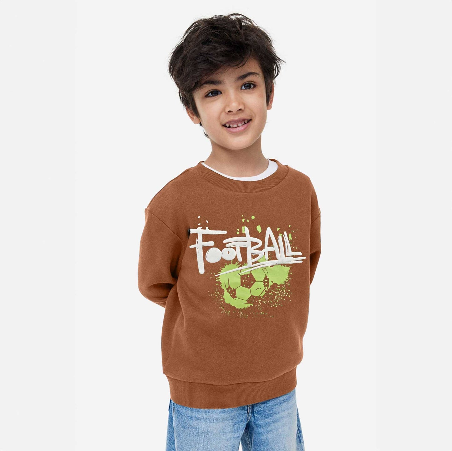 Minoti Kid's Football Printed Fleece Sweat Shirt Kid's Sweat Shirt ZBC Brown 1-2 Years 