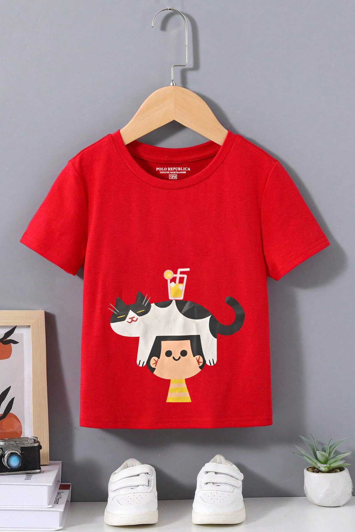 Polo Republica Boy's Cats Boy Printed Tee Shirt Boy's Tee Shirt Polo Republica Red 1-2 Years 