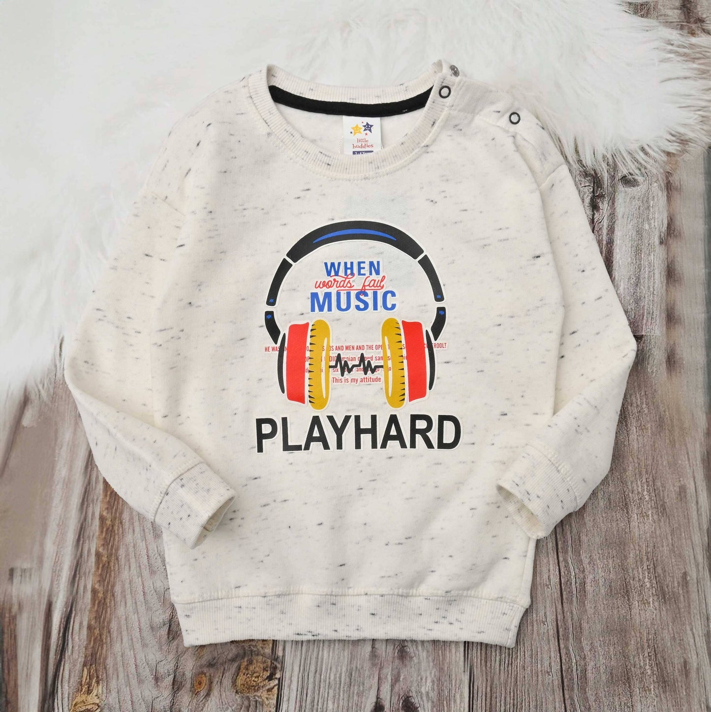 Little Buddies Kid's When Music Printed Fleece Sweat Shirt Kid's Sweat Shirt SNR White Marl 3-6 Months 