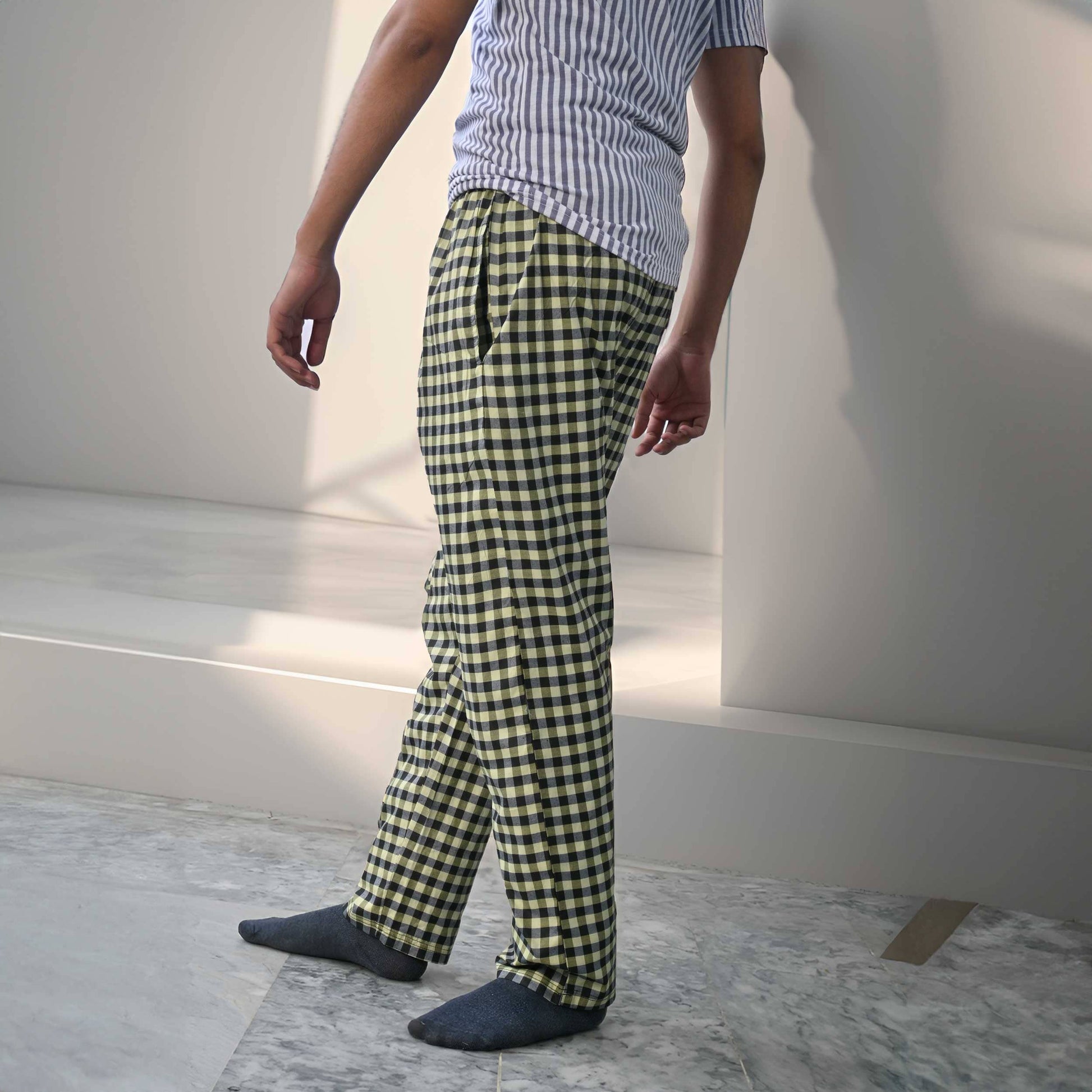 Max 21 Men's Check Design Woven Trousers Men's Trousers SZK Lime Yellow S 