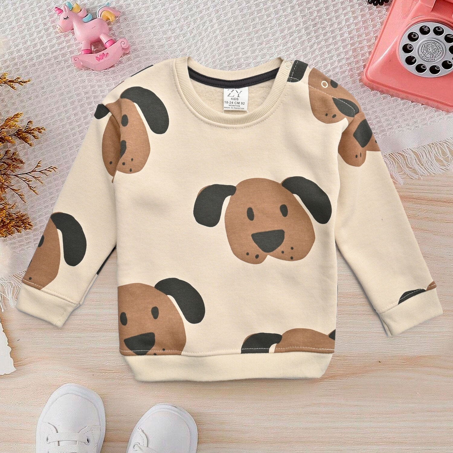 ZY Kid's Puppy Printed Fleece Sweat Shirt Kid's Sweat Shirt SNR Oatmeal 3-6 Months 