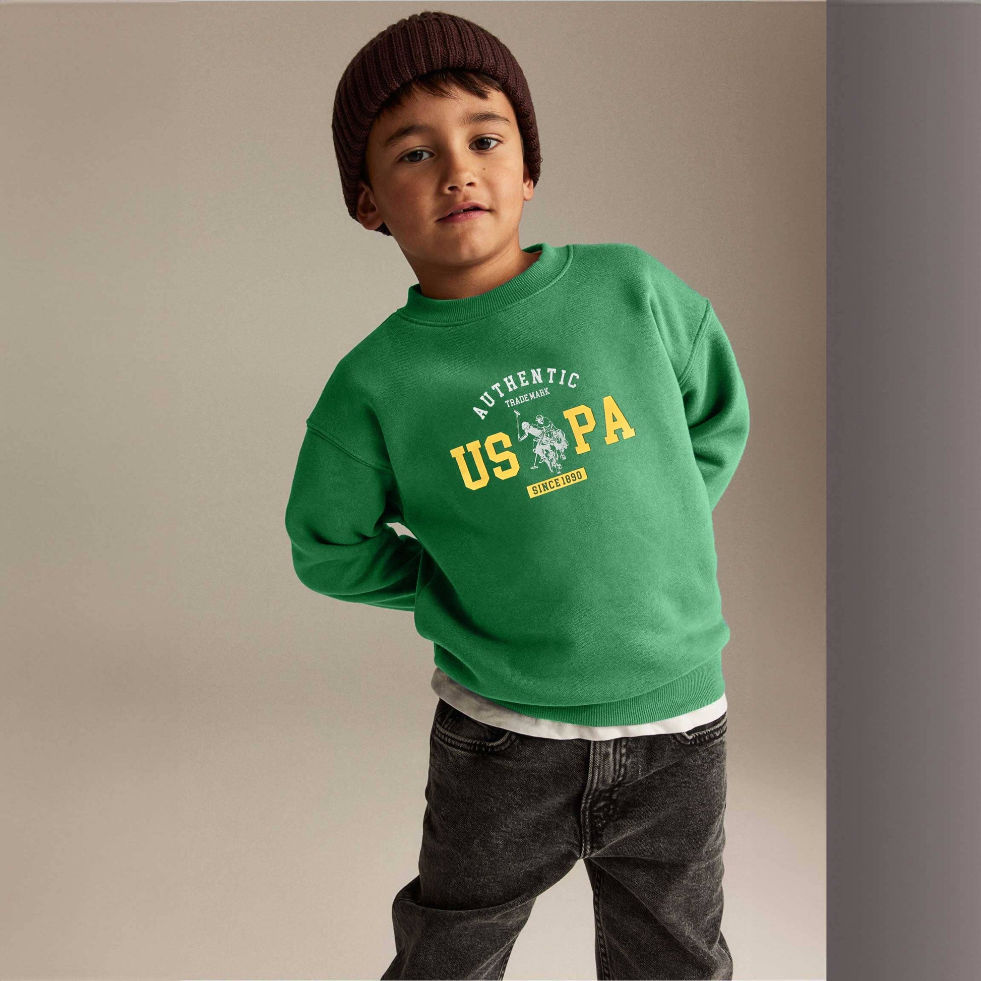 USPA Kid's Authentic US Printed Fleece Sweat Shirt Kid's Sweat Shirt Fiza Green (XS) 2-3 Years 