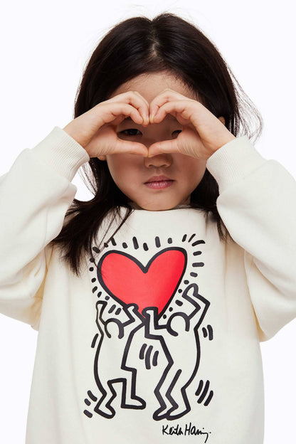 HM Kid's Heart Printed Terry Sweat Shirt Kid's Sweat Shirt SNR 