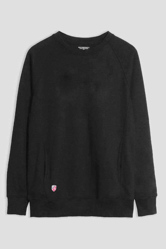 Polo Republica Women's PR Embroidered Raglan Sleeves Fleece Sweatshirt Women's Sweat Shirt Polo Republica Black XS 