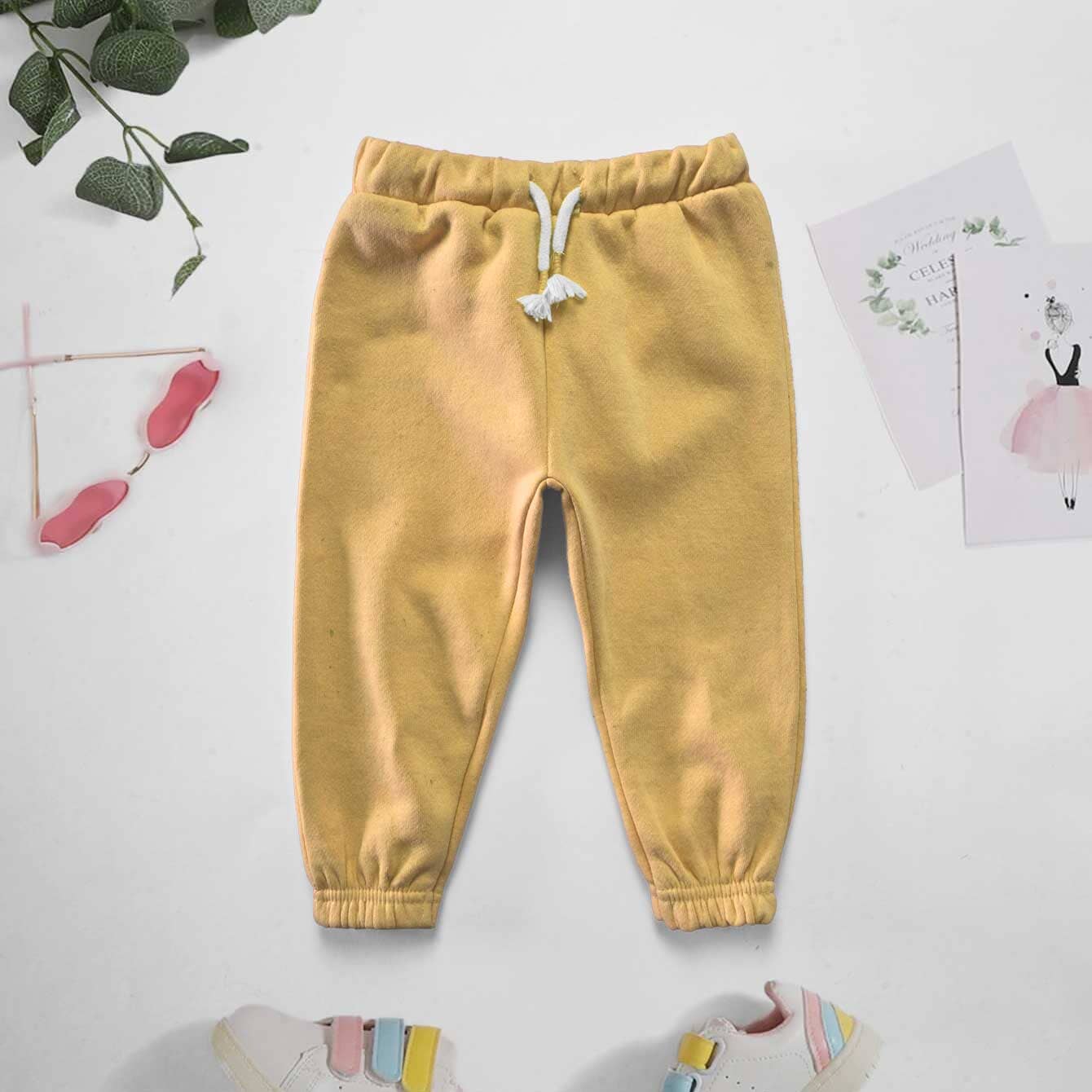 Lefties Kid's Solid Design Fleece Sweat Pants Boy's Sweat Pants Minhas Garments Mustard 3-6 Months 