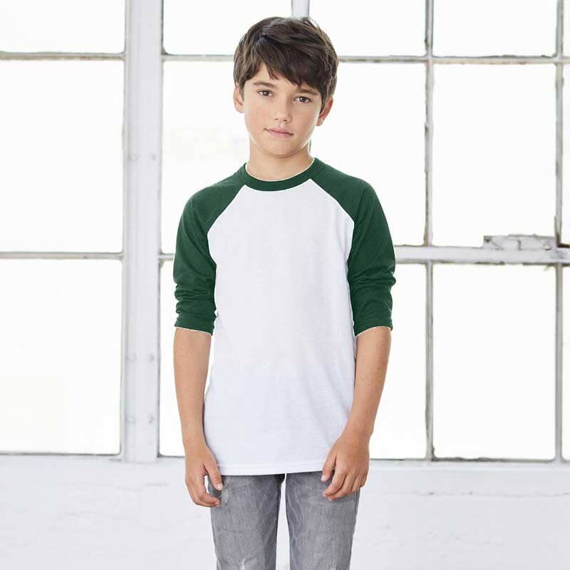 R-Youth Boy's Raglan Sleeves Tee Shirt Boy's Tee Shirt First Choice White & Bottle Green 7-8 Years 