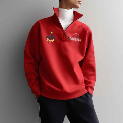 Polo Republica Men's California Miami Embroidered Quarter Zipper Sweat Shirt Men's Sweat Shirt Polo Republica Red S 