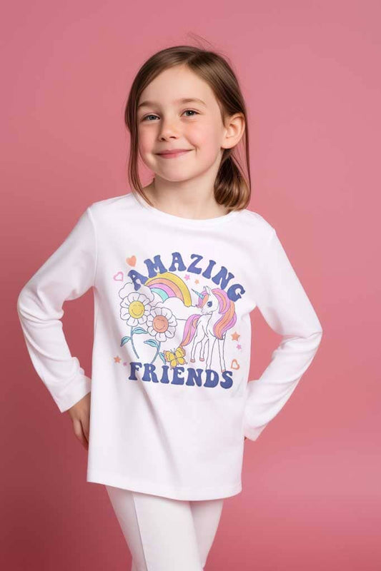 Tessentials Girl's Unicorn Amazing Friends Printed Long Sleeve Tee Shirt Girl's Tee Shirt SNR 
