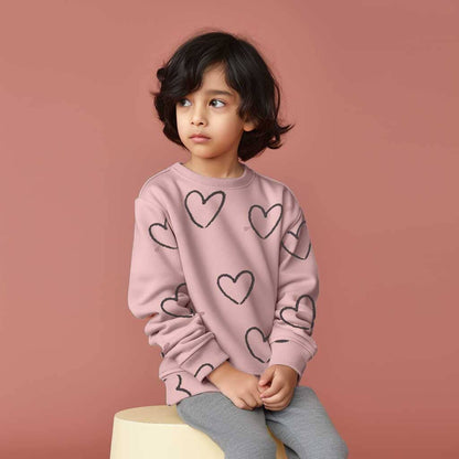 Kid's Heart Printed Terry Sweat Shirt Kid's Sweat Shirt SNR Tea Pink 3-6 Months 