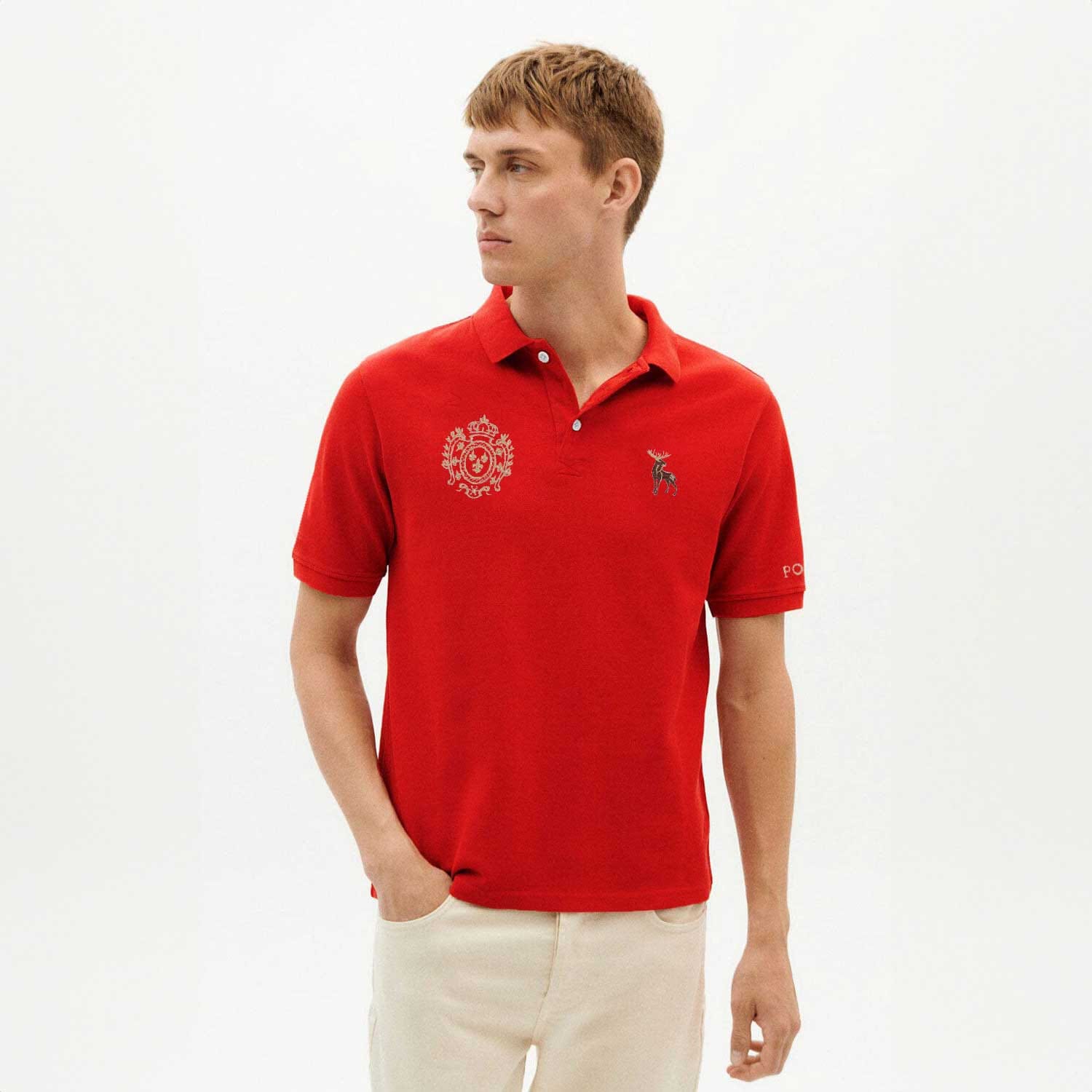 Polo Republica Men's Moose & Crest Embroidered Short Sleeve Polo Shirt Men's Polo Shirt Polo Republica Red S 