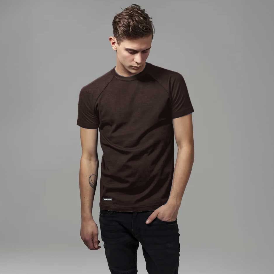 Harrods Men's Raglan Sleeve Solid Design Tee Shirt Men's Tee Shirt IBT Chocolate S 