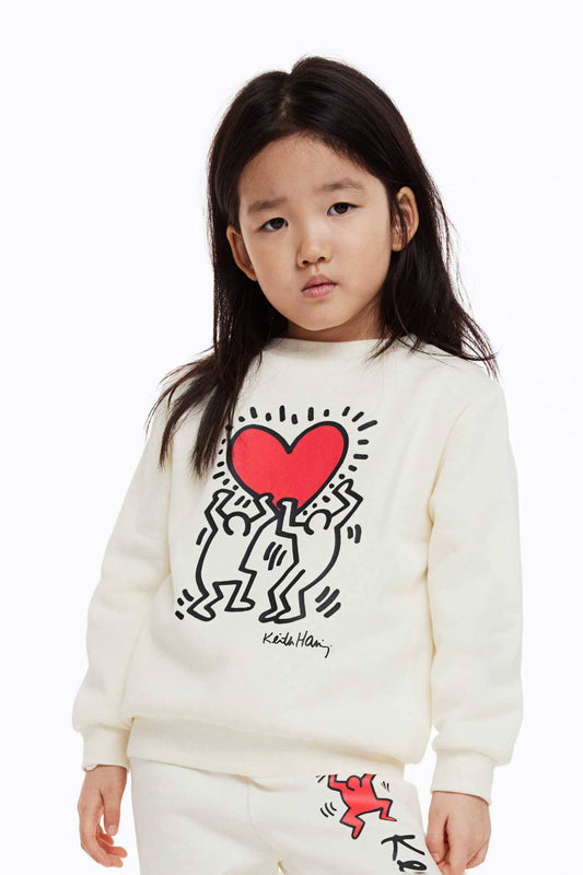HM Kid's Heart Printed Minor Fault Terry Sweat Shirt Kid's Sweat Shirt SNR 
