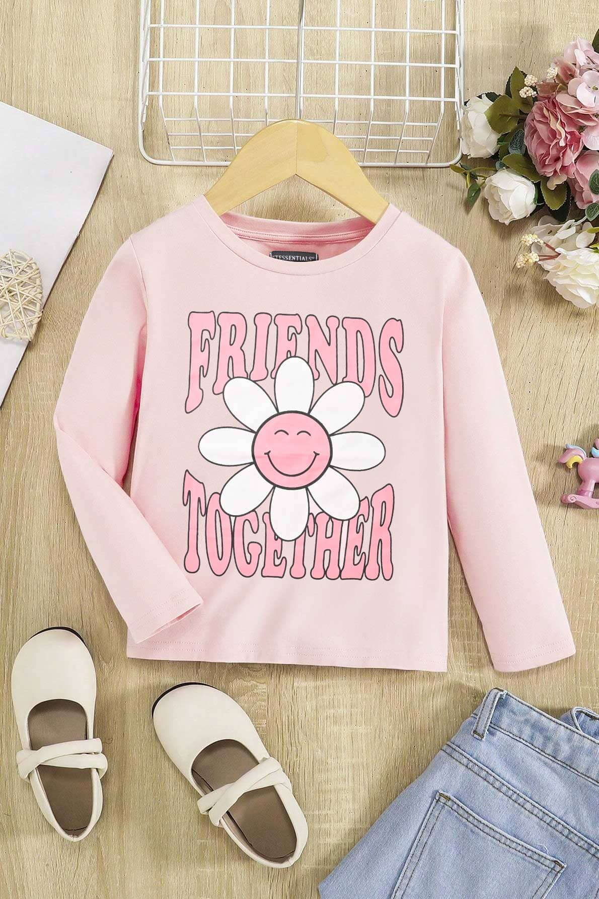 Tessentials Girl's Friends Together Printed Long Sleeve Tee Shirt Girl's Tee Shirt SNR 