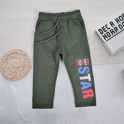 Max 21 Boy's Super Star Printed Fleece Trousers Boy's Sweat Pants SZK Olive 3-4 Years 