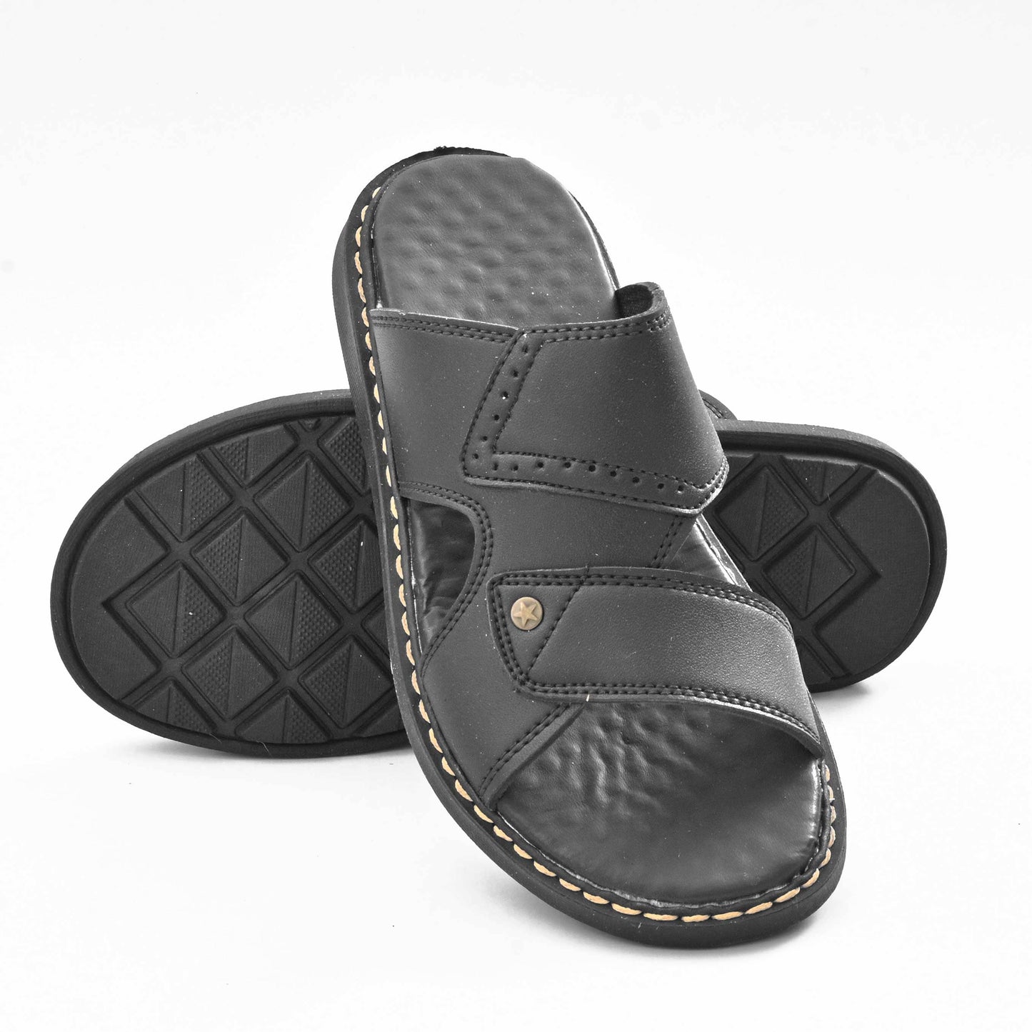 MR Men's Randers Padded Sole PU Leather Chappal Men's Shoes SNAN Traders Black EUR 39 