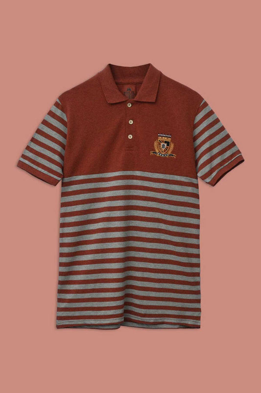 Max 21 Men's Stripes Style Logo Embroidered Polo Shirt