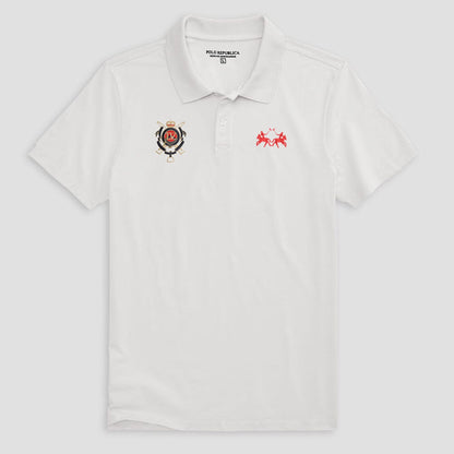Polo Republica Men's Double Pony & LV Crest Embroidered Polo Shirt Men's Polo Shirt Polo Republica Off White S 