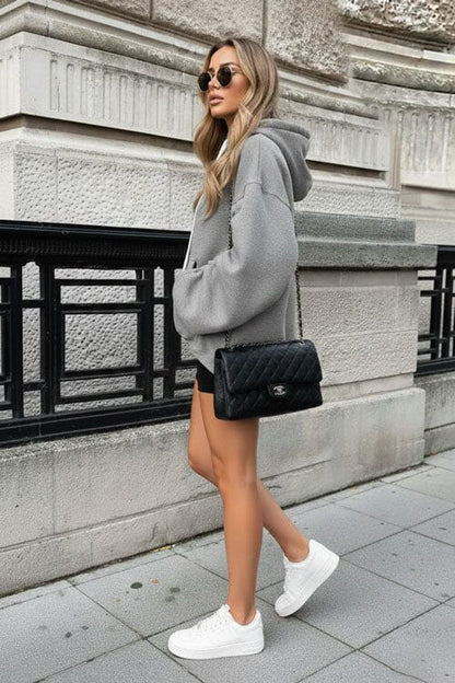 P7 Women's Ruched Sleeve Oversized Hoodie