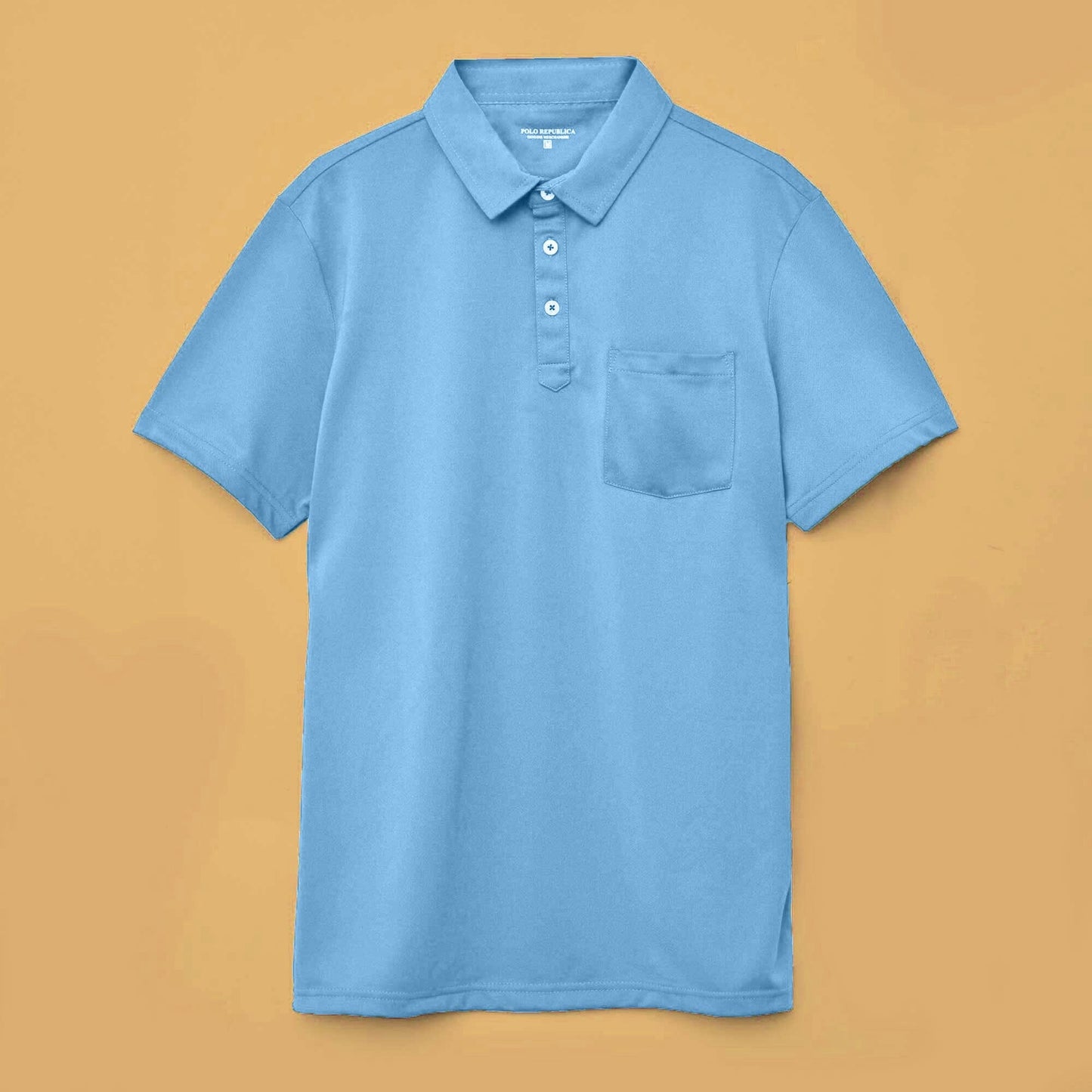 Polo Republica Men's Essentials Tailored Collar Pocket Polo Shirt Sky