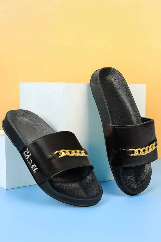 Black Camel Men's Chain Embellished Soft Slides