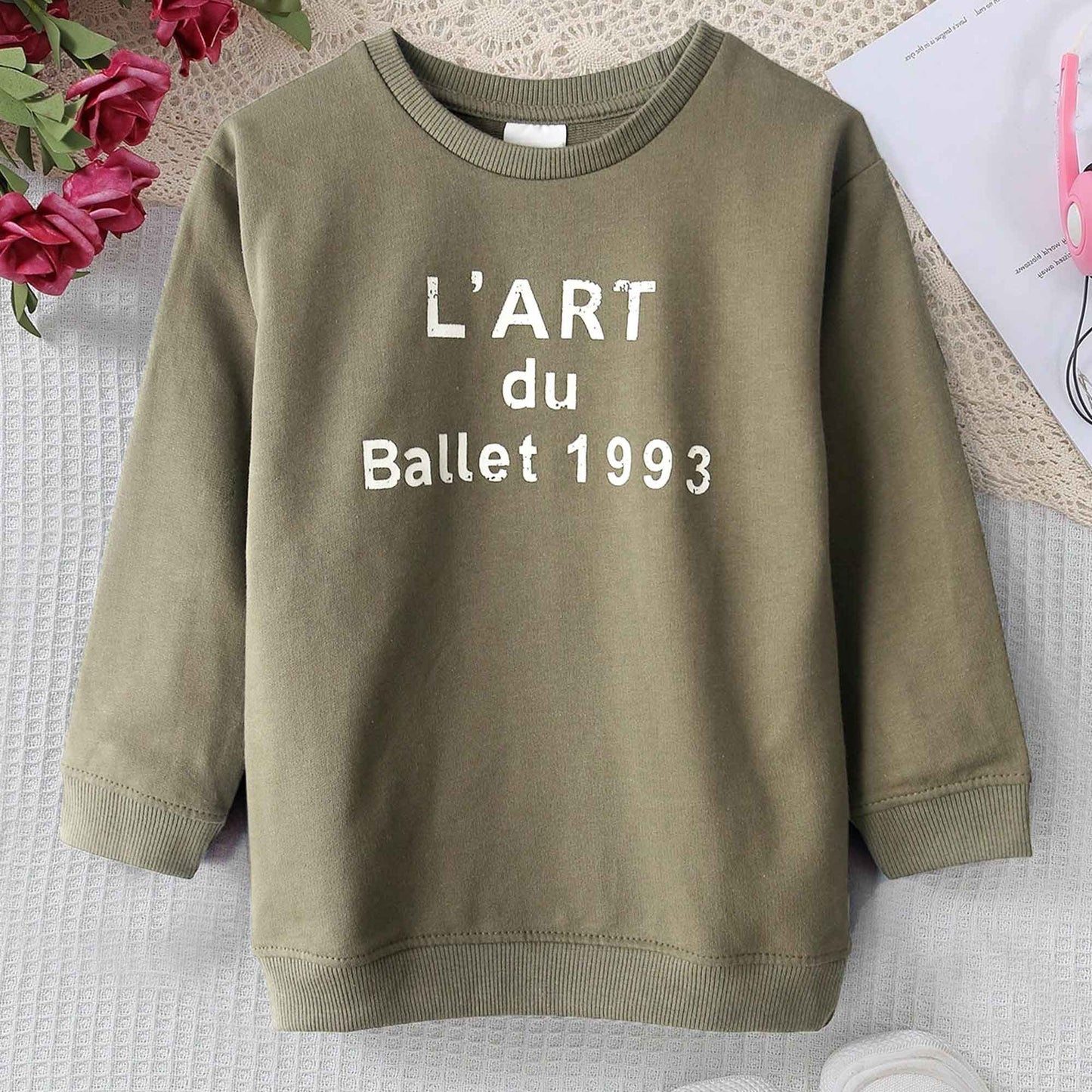 Kid's L Art Du Ballet Printed Terry Sweat Shirt Kid's Sweat Shirt SNR Light Olive 6-9 Months 