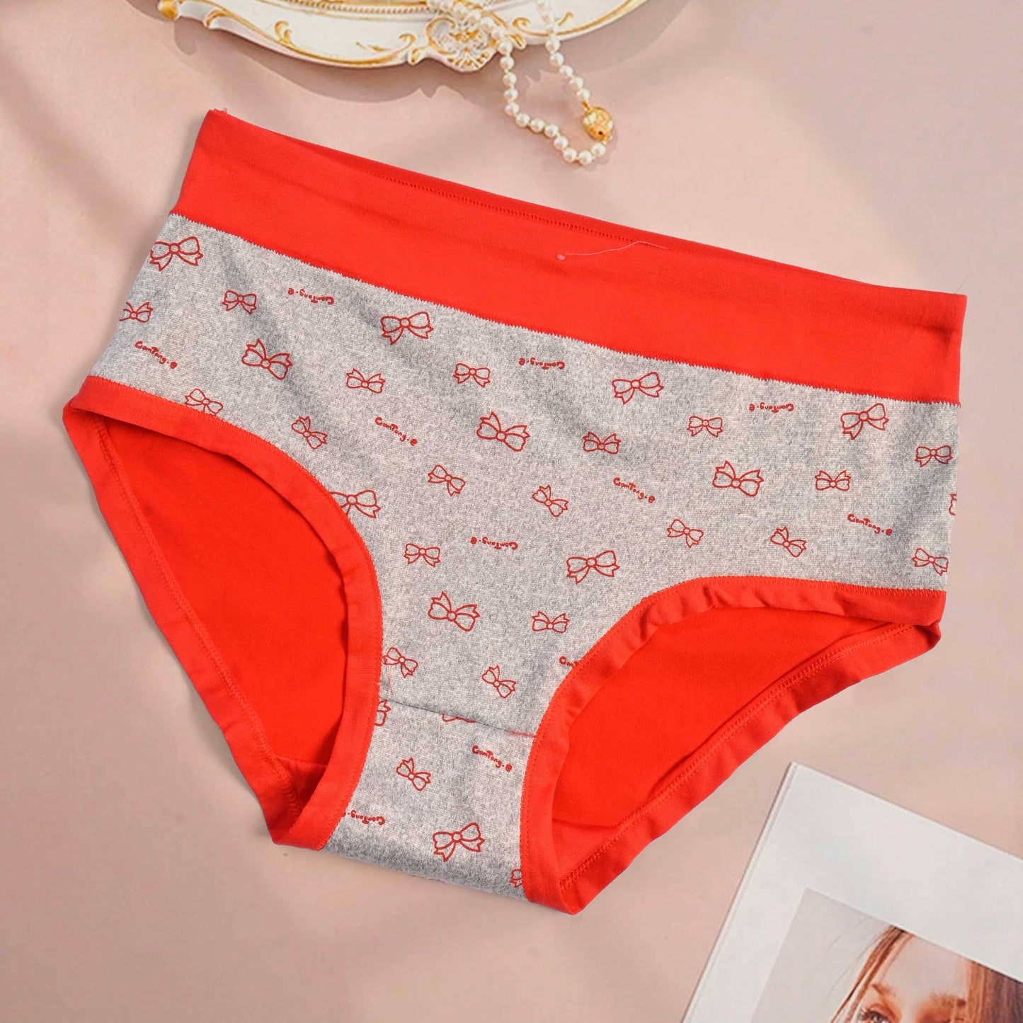 Misa Women's Classic Bow Knot Printed Underwear Women's Lingerie SRL Red 30-36 