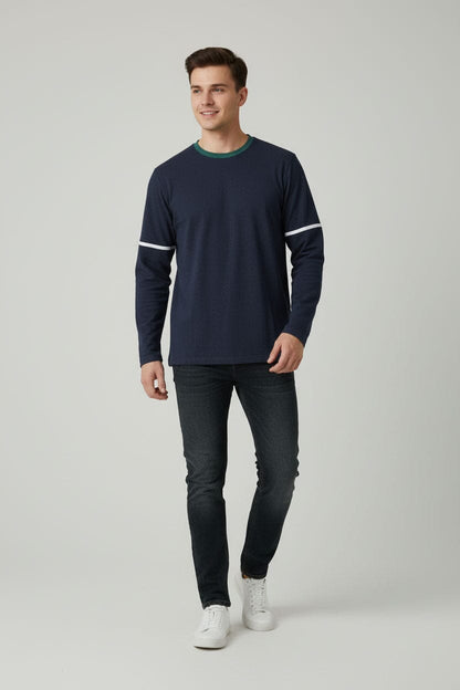 Men's Contrast Neck Striped Minor Fault Tee Shirt