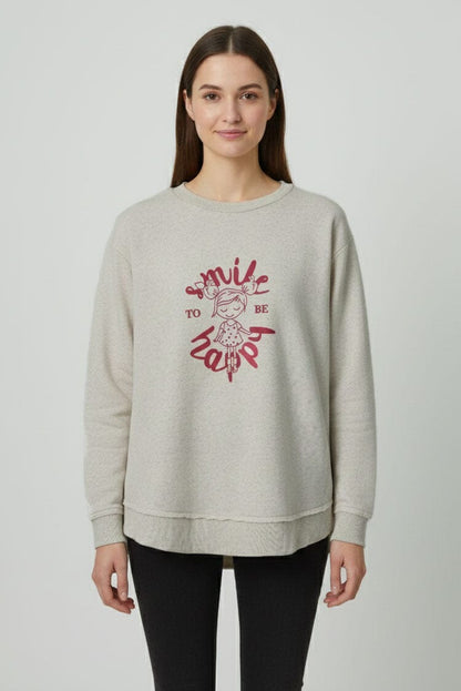 L.A.T Women's Be Happy High Low Hem Sweatshirt