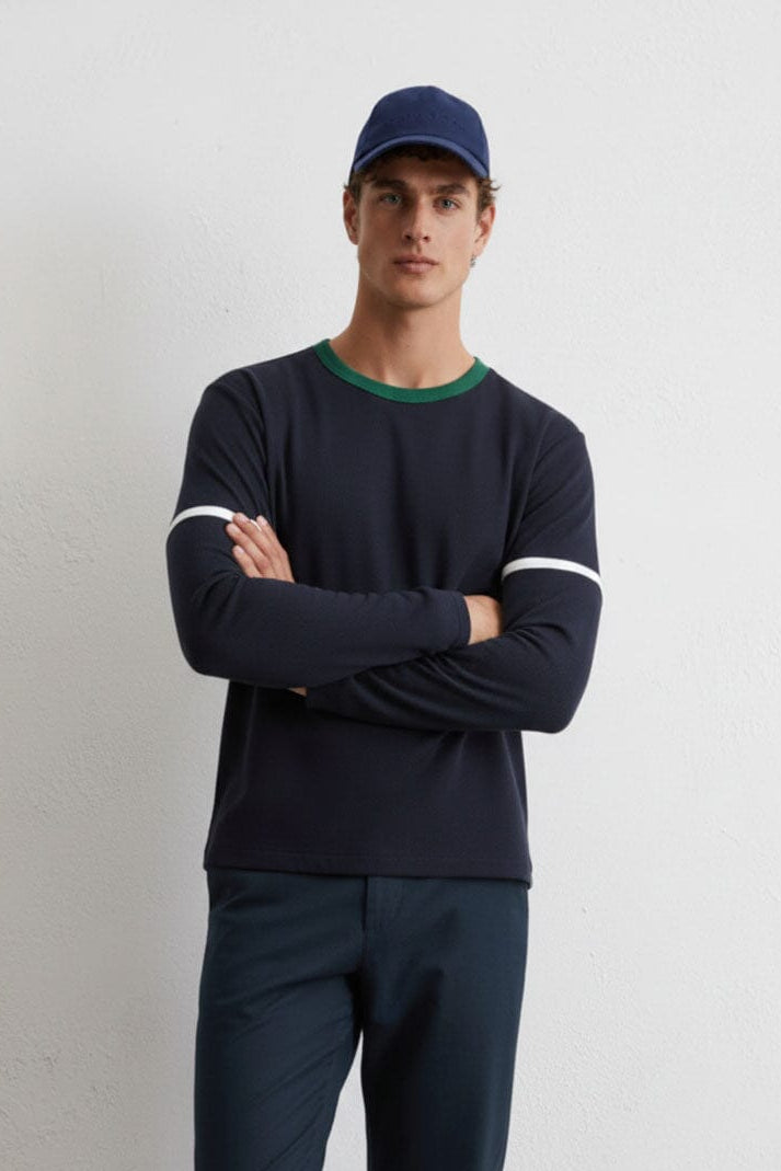 Men's Contrast Neck Striped Minor Fault Tee Shirt