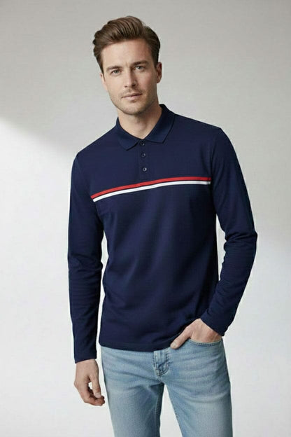 Men's Chest Striped Polo Shirt