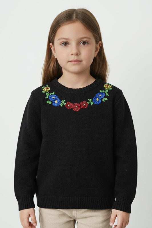 Yes Mom Girl's Embroidered Knitted Sweater