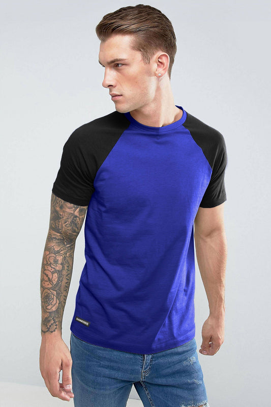 Harrods Men's Contrast Sleeve Style Minor Fault Crew Neck Tee Shirt Men's Tee Shirt IBT Royal S 