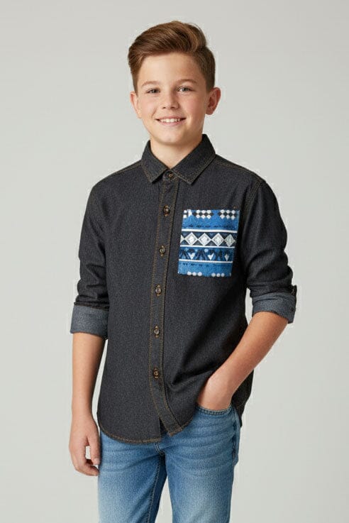 Styles Republic Boy's Geometric Denim Casual Shirt