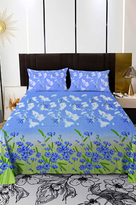 Polo Republica Wheat Floral Printed Premium Collection 3 Piece Double Bed Sheet Bed Sheet Fiza 