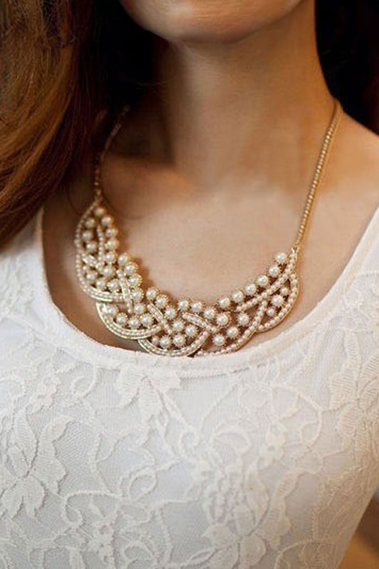 Women's Pearl Hollowed Choker Bib Necklace