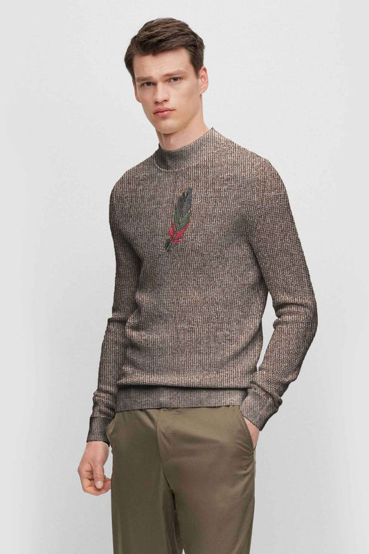 Men's Feather Pattern Design Mock Neck Sweater Men's Sweat Shirt First Choice 