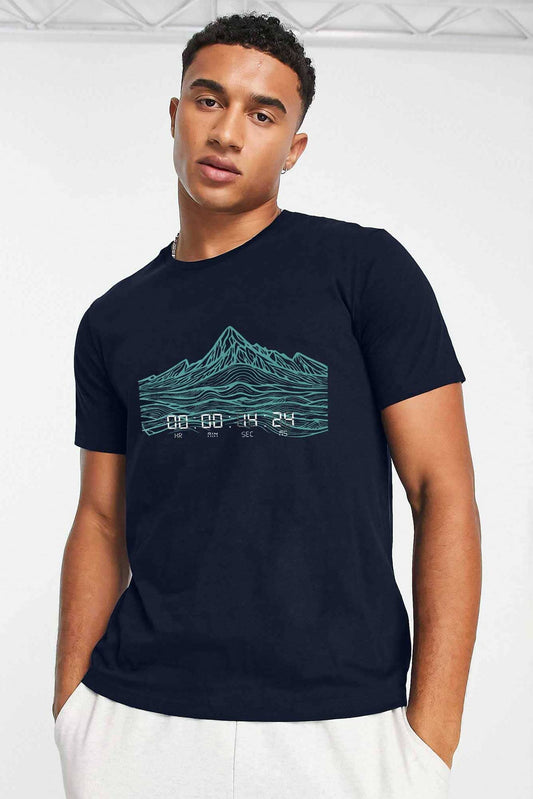 Polo Republica Men's Mountains Clock Printed Short Sleeve Tee Shirt