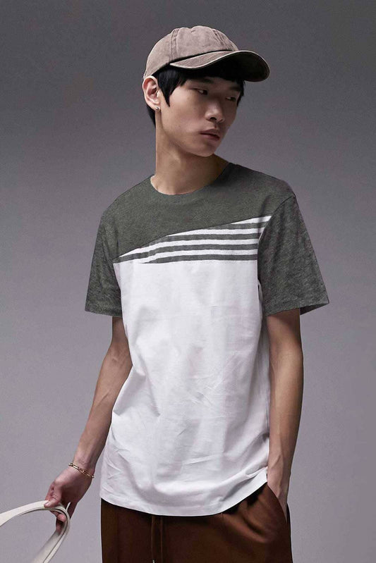 Max 21 Men's Cutt & Sew With Stripes Crew Neck Tee Shirt