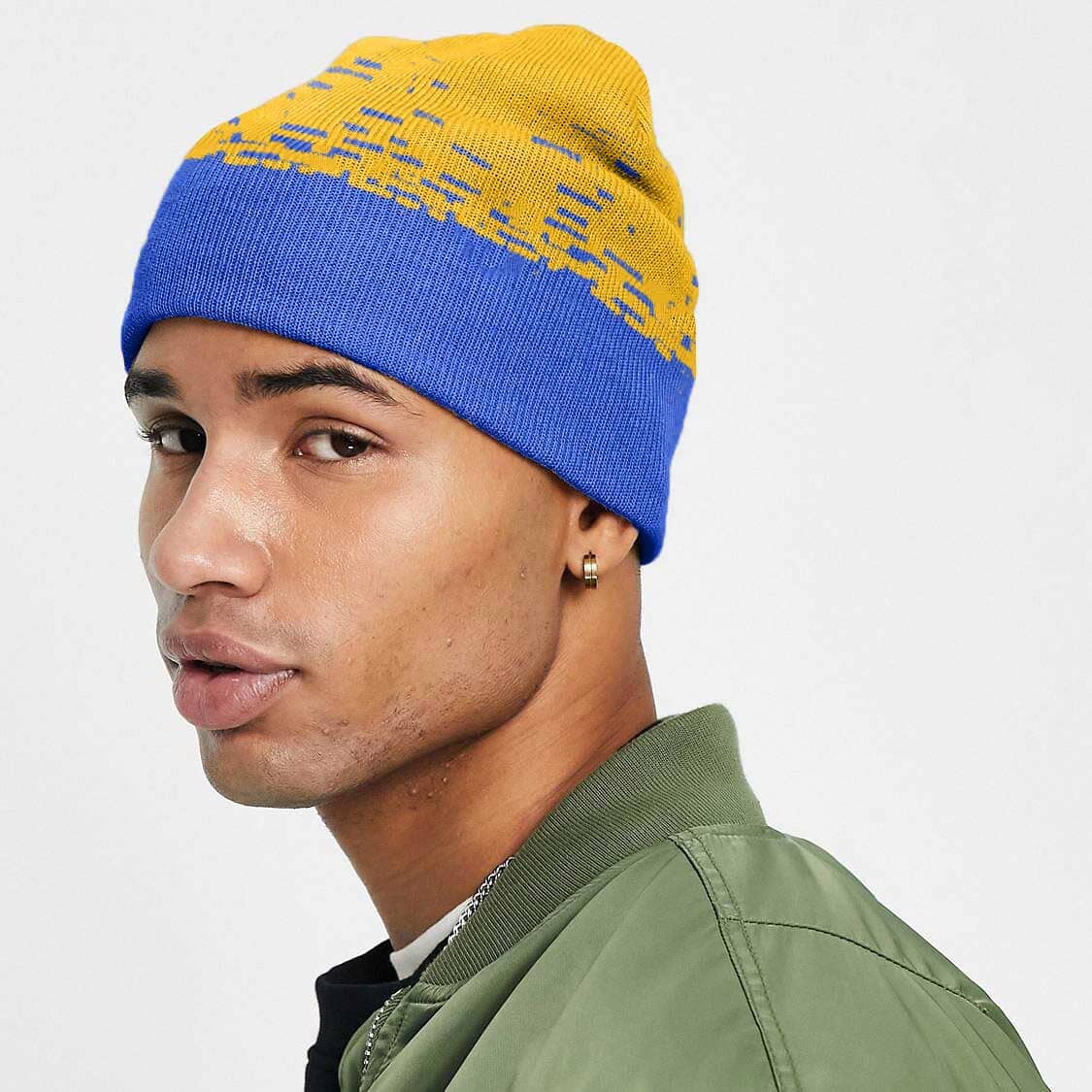 Men's Contrast Design Knitted Beanie Cap Cap First Choice D8 